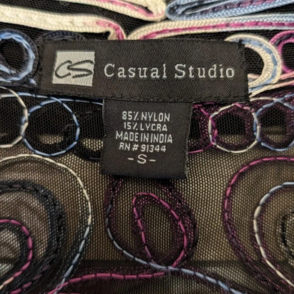 Embroidered Sheer Jacket Womens Size Small Mesh Colorful Artsy Casual Studio - Picture 2 of 10